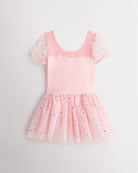 Ballet Pink Girls Sparkling Sweetheart Mesh Inserted Short Sleeves Tulle Dress