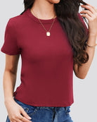 Burgundy Cotton T-Shirt - View 1