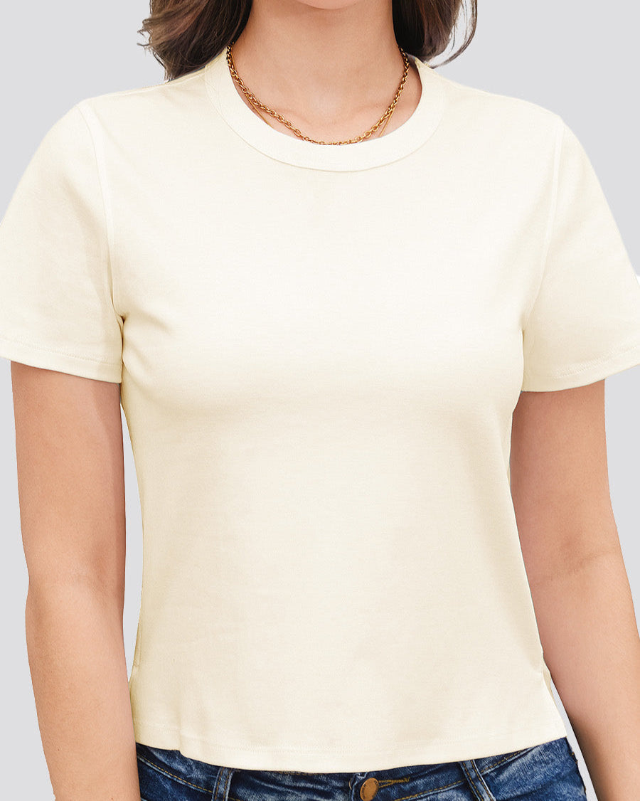 Creme Cotton T-Shirt - View 1