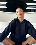 black athletic hoodie front view