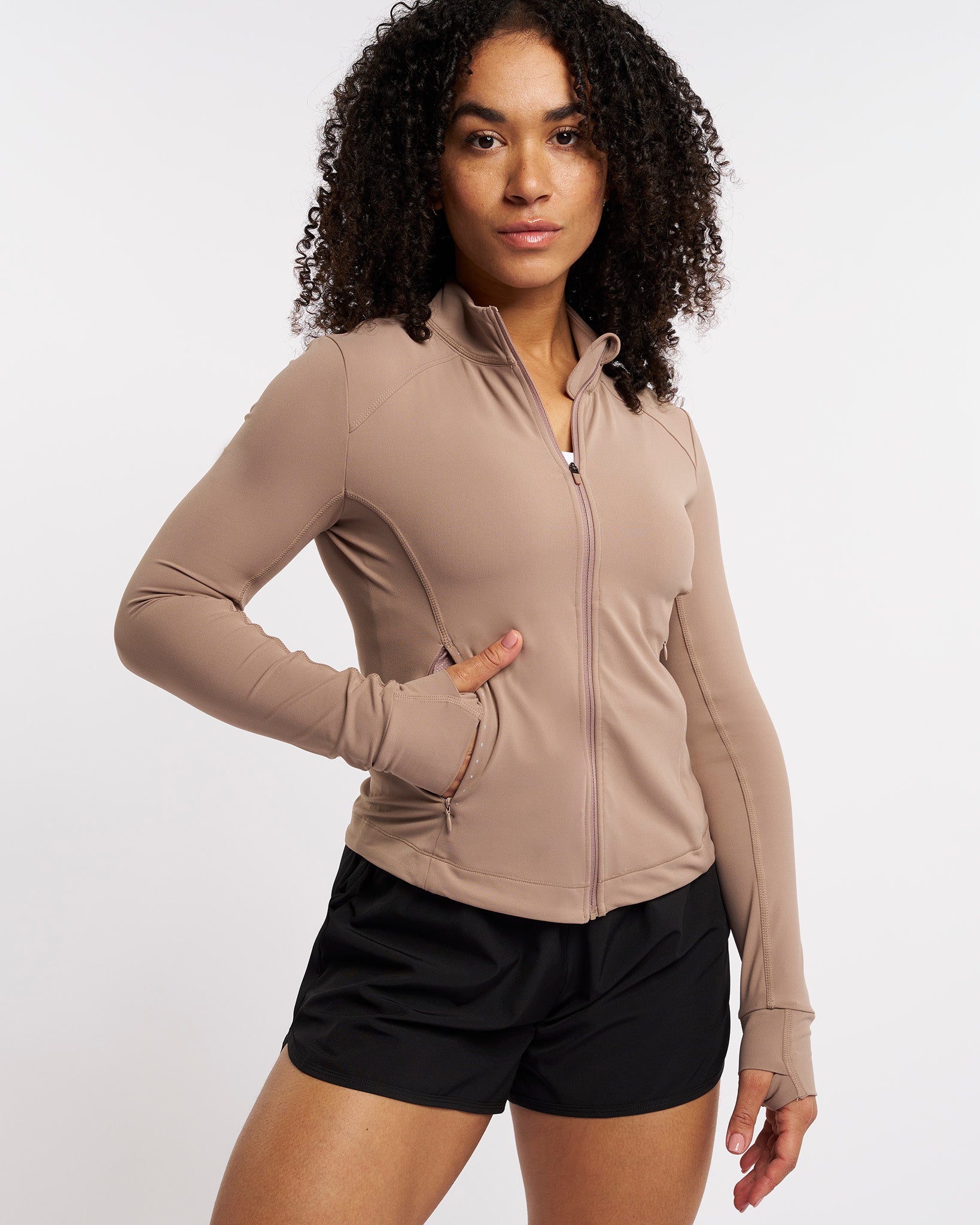 Mocha Athletic Zip Up Jacket