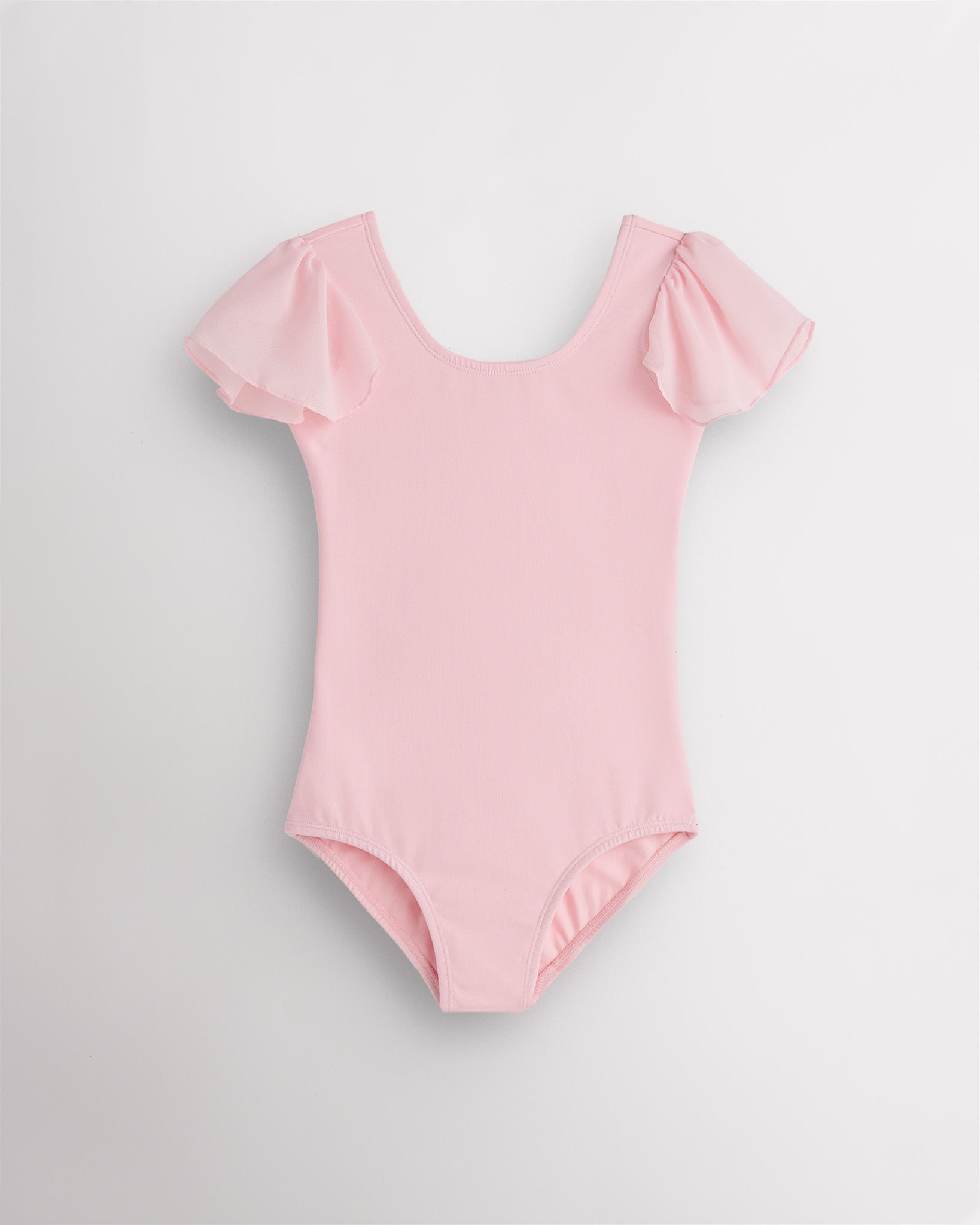 Girls Flutter Sleeve Cotton Dance Leotard in Ballet Pink