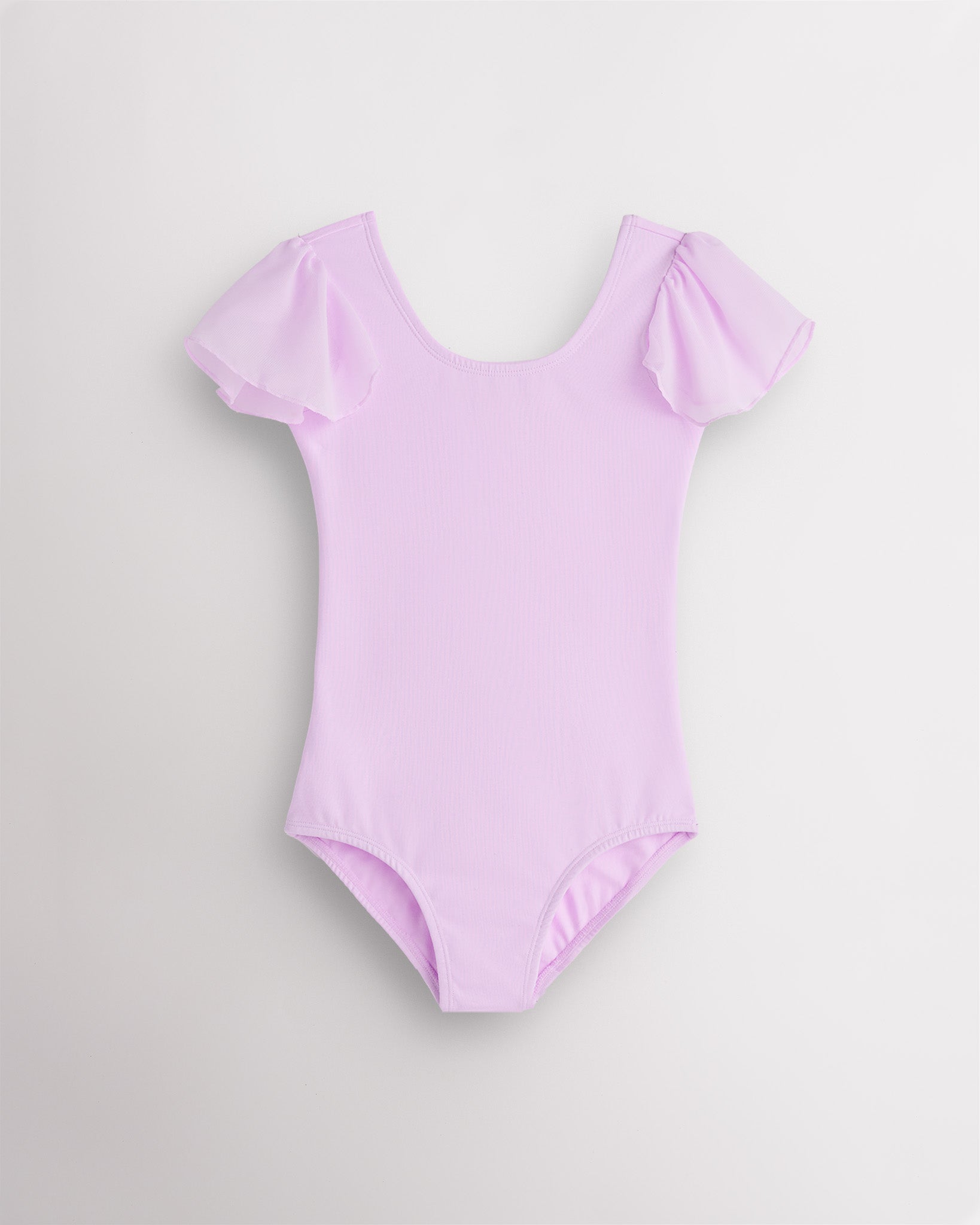 Girls Flutter Sleeve Cotton Dance Leotard in Lavender