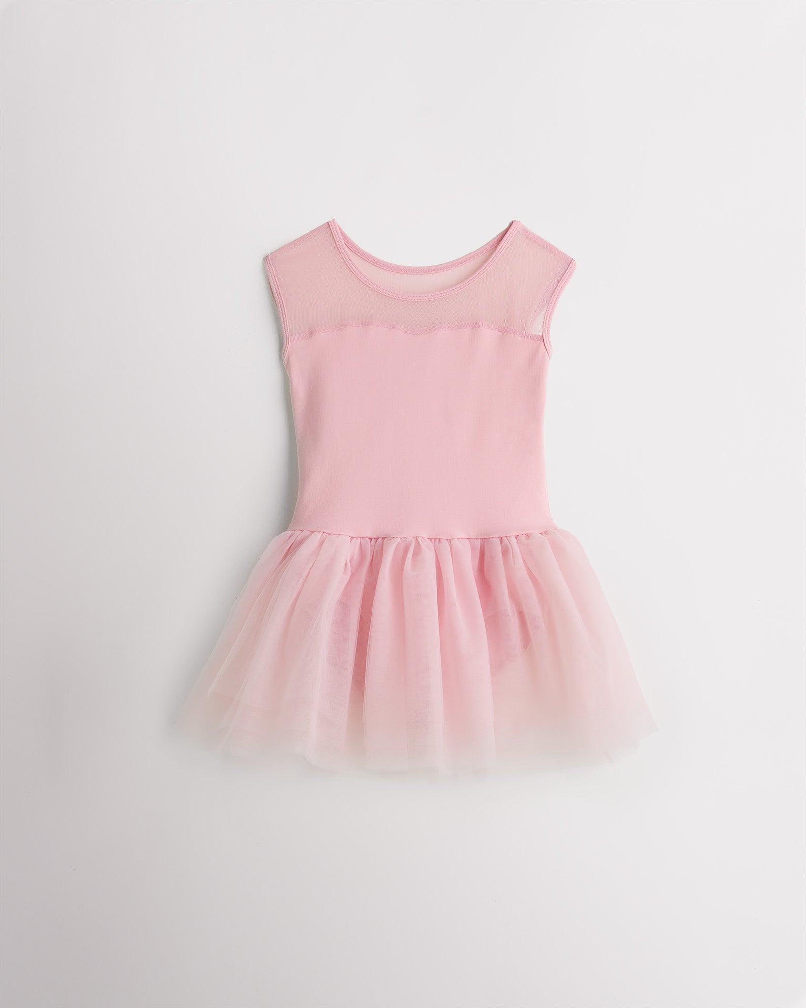 Girls Sweetheart Mesh Inserted Tank Tulle Dress in Ballet Pink