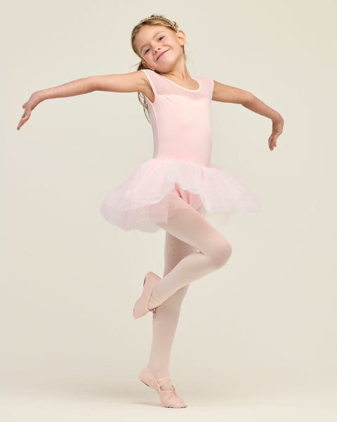 Girls Sweetheart Mesh Inserted Tank Tulle Dress in Ballet Pink
