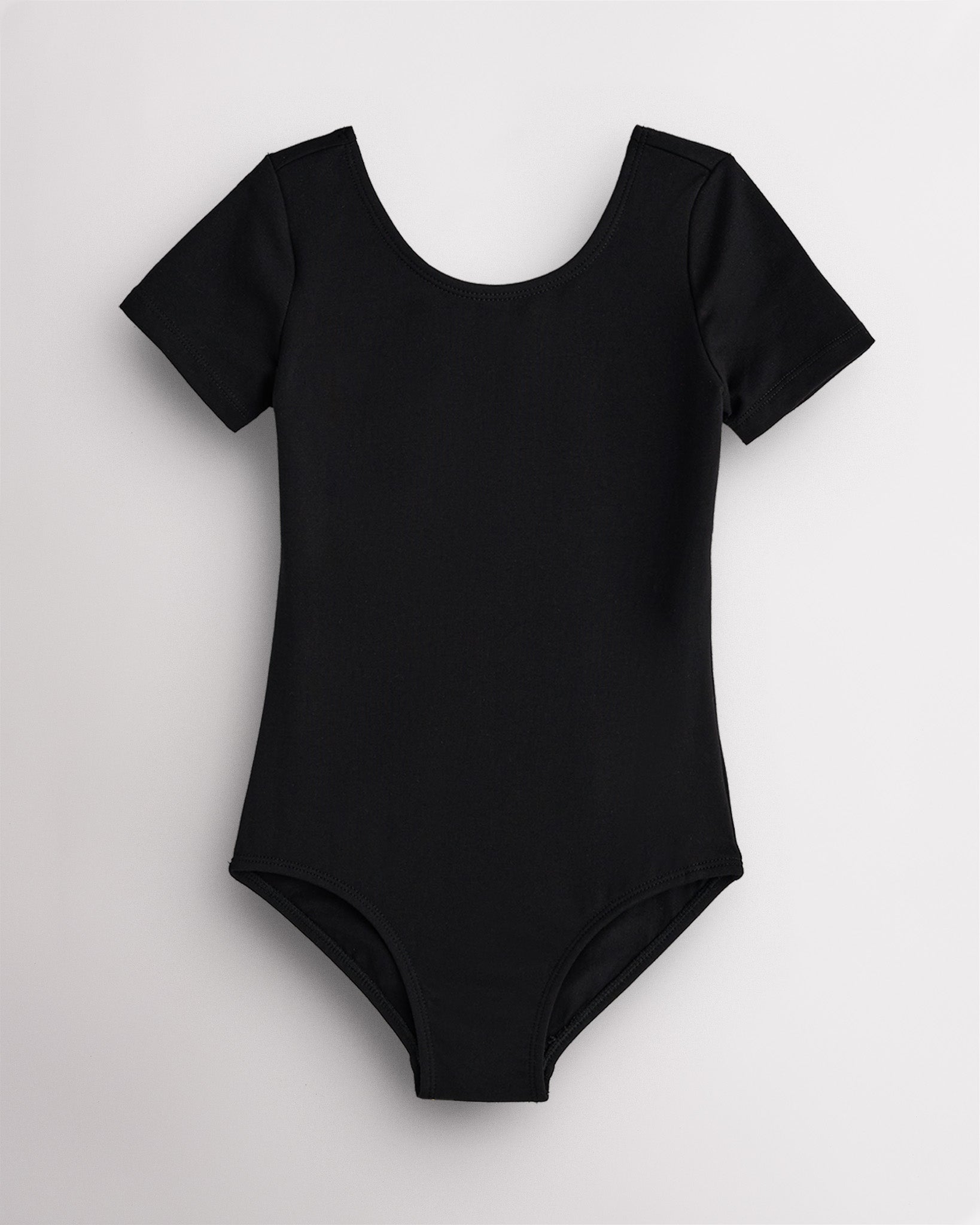 Basic Short-Sleeve Performance Leotard in Black