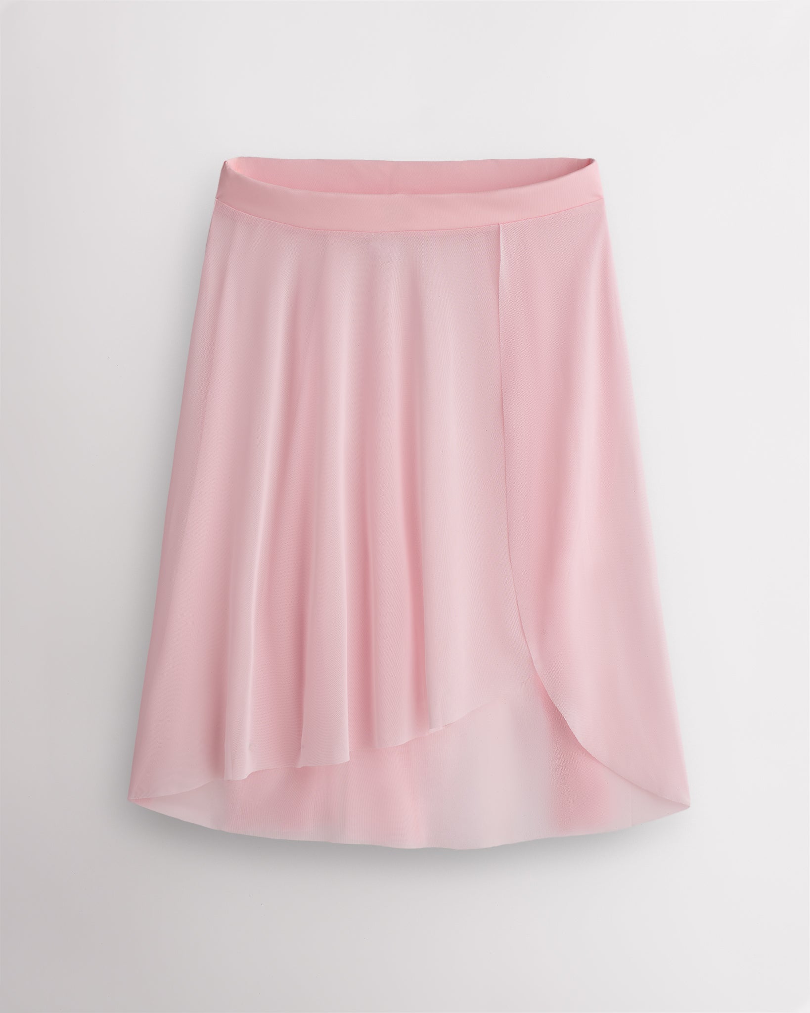 Pink ballet skirt with asymmetrical petal hem and flowy lightweight mesh design