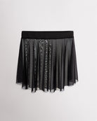 Black Studio Mesh Dance Skirt with elastic pull-on waistband, elegant flared silhouette, and high-low hem for ballet and dance.