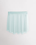 Light Blue Studio Mesh Dance Skirt with elastic pull-on waistband, elegant flared silhouette, and high-low hem for ballet and dance.
