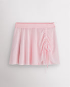 Ballet pink Stelle womens adjustable ruched mesh ballet skirt with asymmetrical drawstring detail.