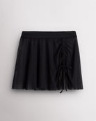 Black Stelle womens adjustable ruched mesh ballet skirt with asymmetrical drawstring detail.