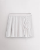 White Stelle womens adjustable ruched mesh ballet skirt with asymmetrical drawstring detail.