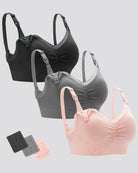 Lace-Trimmed Nursing Bra 3-Pack (Black+Grey+Pink)