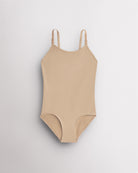 Rose Beige seamless camisole girls leotard with scoop neckline, adjustable straps, and smooth ballet base-layer design.
