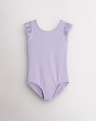 Lavender Stelle girls leotard with flutter sleeves, scoop neckline, and fitted design for dance, gymnastics, and performance practice.