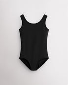 Girls black sleeveless scoop neck ballet leotard with classic fitted design