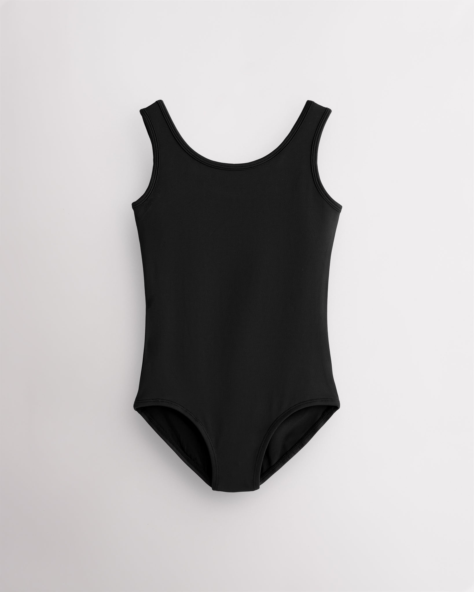 Girls black sleeveless scoop neck ballet leotard with classic fitted design