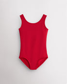 Girls red sleeveless scoop neck ballet leotard with classic fitted design