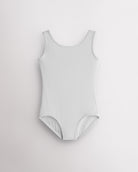 Girls white sleeveless scoop neck ballet leotard with classic fitted design