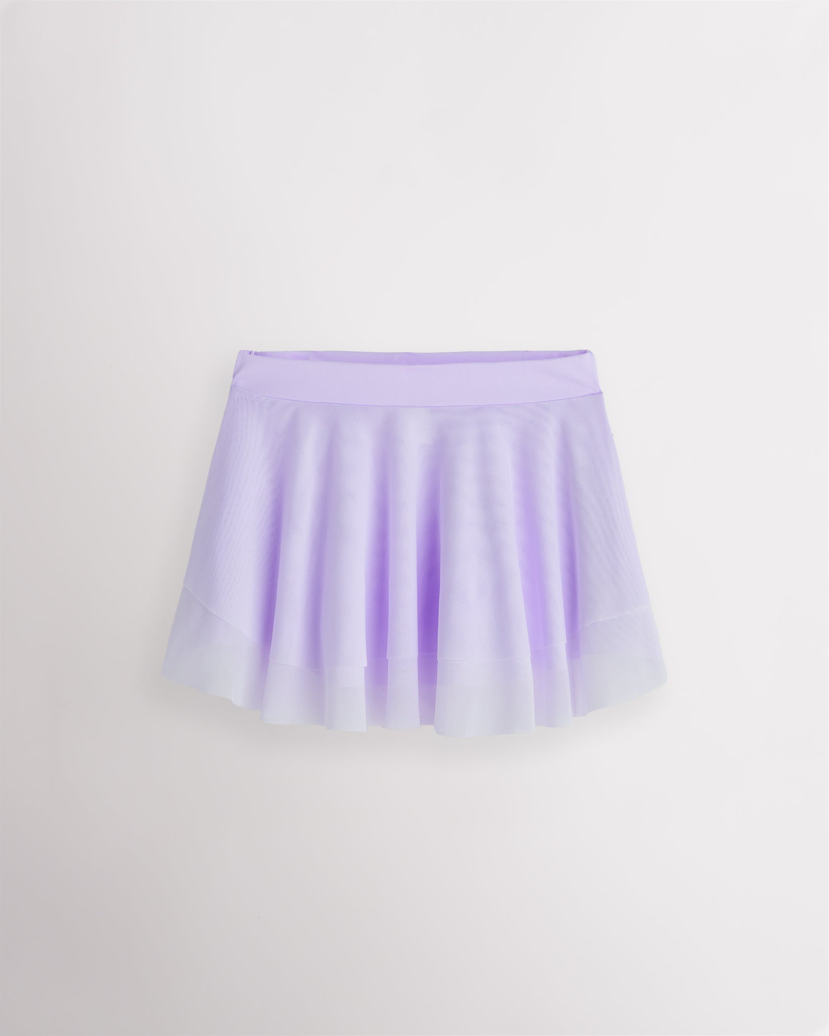 Lavender Stelle girls ballet skirt with double-layer mesh, elastic waistband, and a softly curved flared hem.