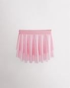 Ballet Pink girls ballet mesh tiered skirt with double-layer mesh, elastic waistband, and curved hem for a flowy silhouette.