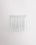 White girls ballet mesh tiered skirt with double-layer mesh, elastic waistband, and curved hem for a flowy silhouette.