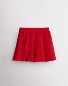 Red girls pull-on chiffon skirt laid flat with faux-wrap silhouette and elastic waistband.
