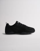 black kids cheer shoes with breathable knit upper and lace-up design, side view