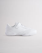 White cheer shoes for girls with hook and loop strap, lightweight supportive cheer shoes.