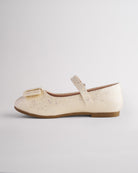 Girls Faux Leather Mary Jane Shoes with Bows in Champagne Glimmer