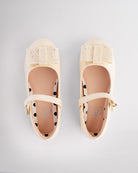 Girls Faux Leather Mary Jane Shoes with Bows in Champagne Glimmer