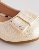 Girls Faux Leather Mary Jane Shoes with Bows in Champagne Glimmer