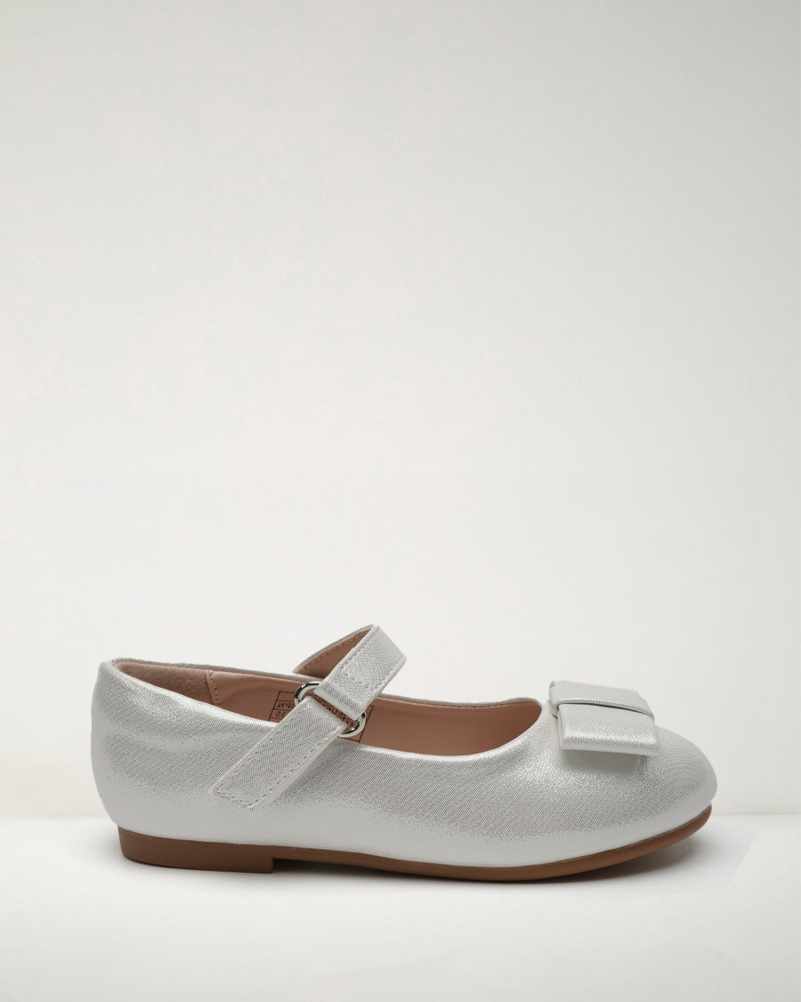Light Silver Girls Faux Leather Mary Janes