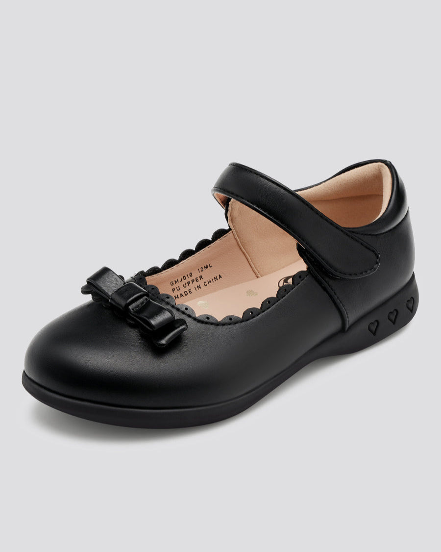 Black Girls Mary Jane School Shoes with Strap - View 1