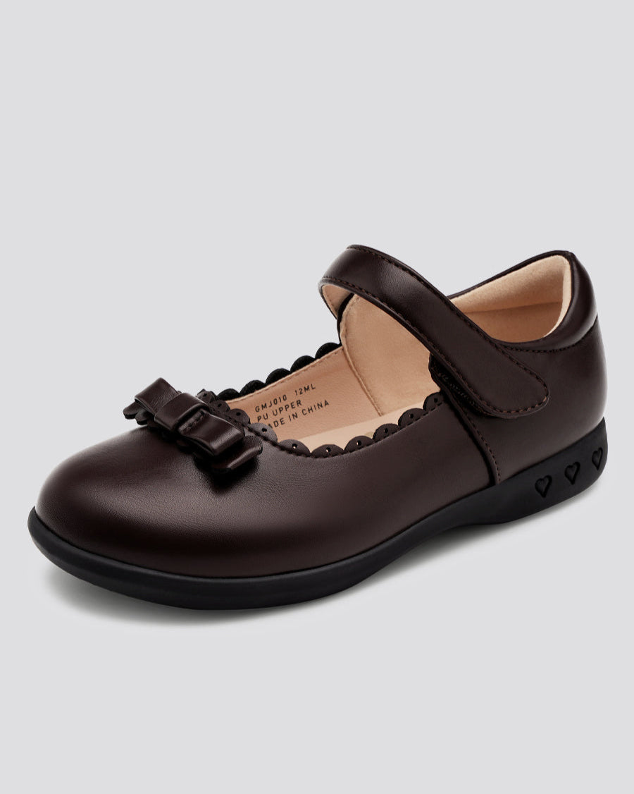 Brown Girls Mary Jane School Shoes with Strap - View 2