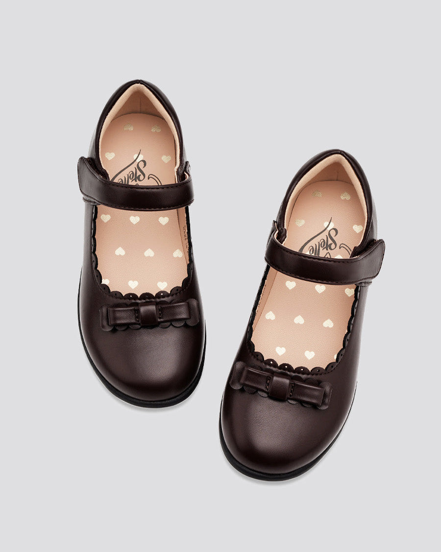 Brown Girls Mary Jane School Shoes with Strap - View 3