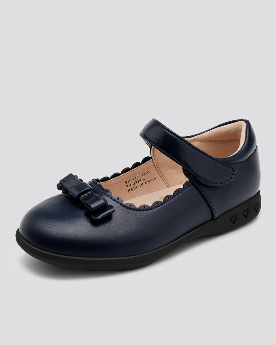 Navy Girls Mary Jane School Shoes with Strap - View 1