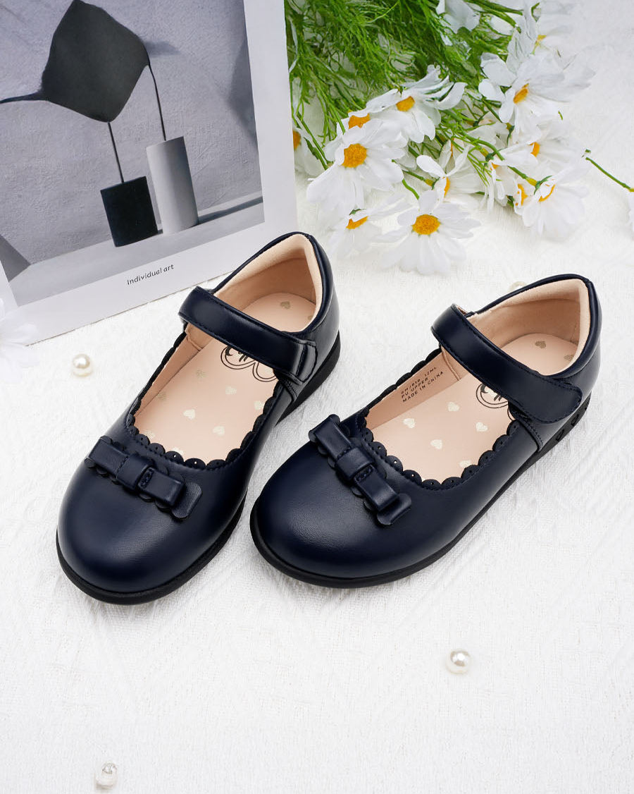 Navy Girls Mary Jane School Shoes with Strap - View 3
