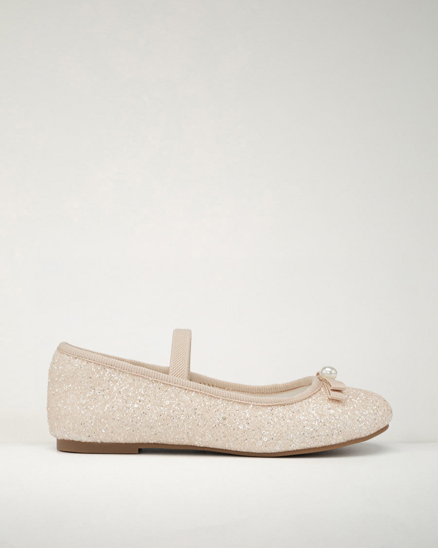 Champagne Girls Glitter Ballet Flats with Strap