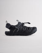 Black kids sport sandal with closed-toe protection, cord lace system, and adjustable hook-and-loop strap