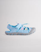 Light Blue kids sport sandal with closed-toe protection, cord lace system, and adjustable hook-and-loop strap