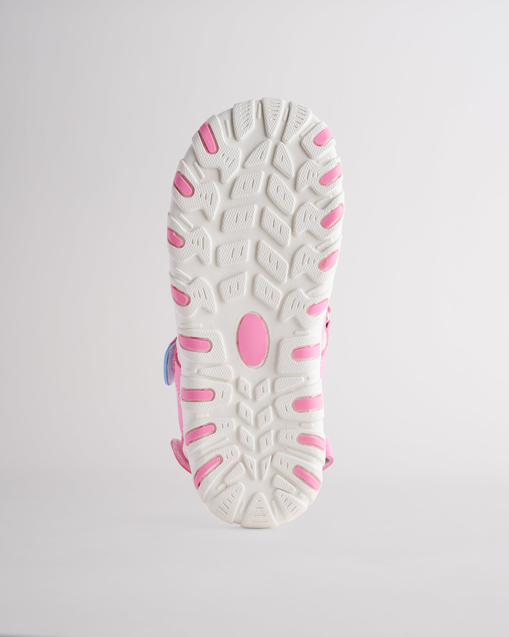 High-traction rubber outsole on kids sandal designed for grip and durability