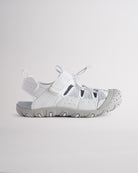 White kids sport sandal with closed-toe protection, cord lace system, and adjustable hook-and-loop strap
