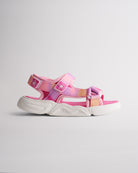 Fuchsia kids sandals with triple adjustable straps and lightweight cushioned sole