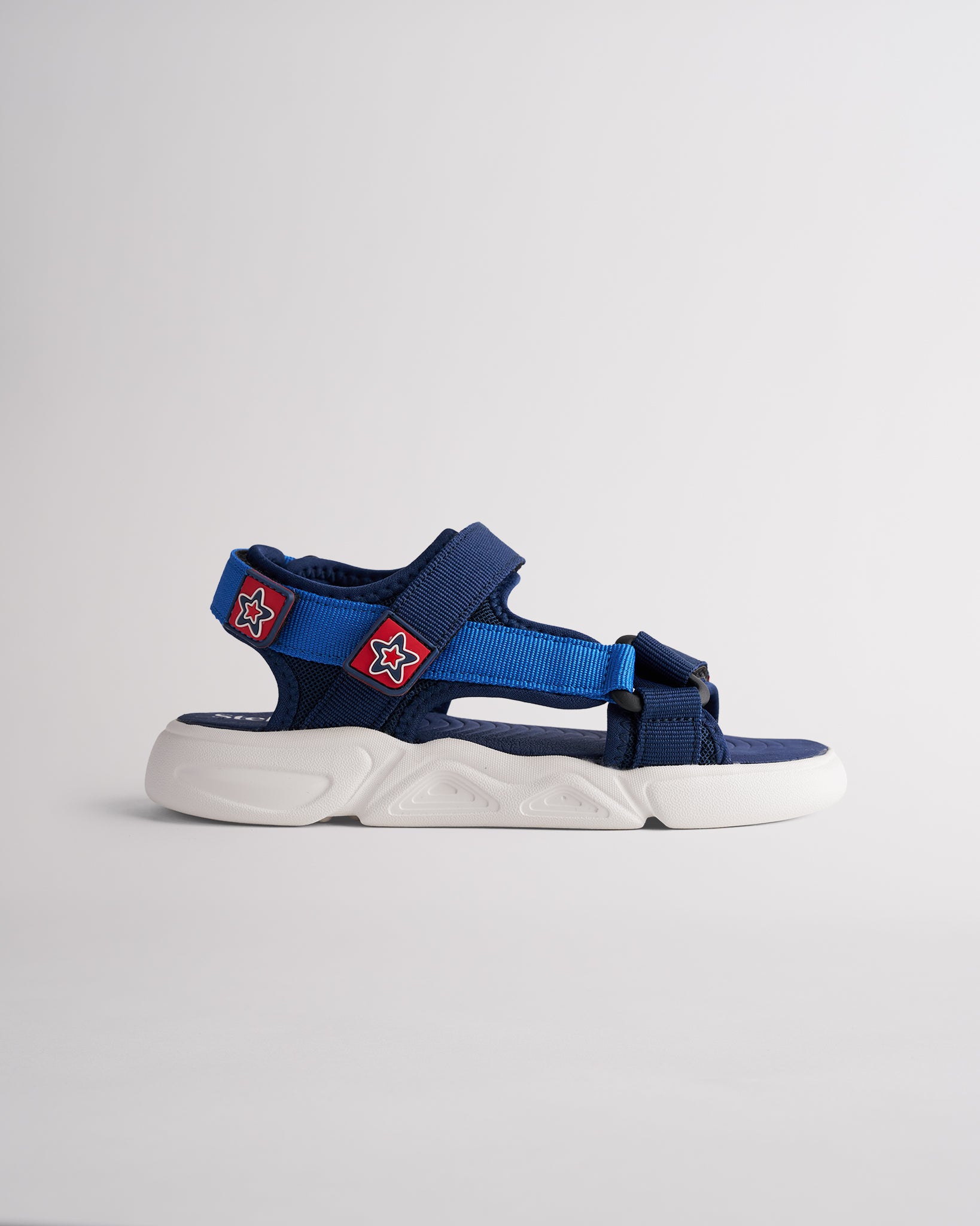 Navy kids sandals with triple adjustable straps and lightweight cushioned sole