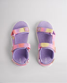 Top view of sunset glow sandals for kids with three adjustable straps and textured footbed