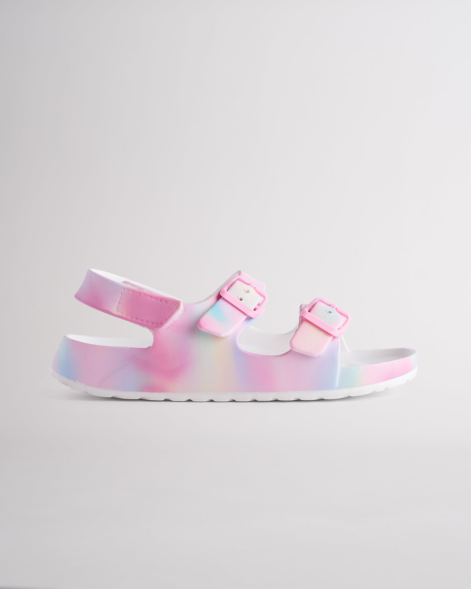 Rainbow kids sandals with adjustable buckles, heel strap, and lightweight EVA sole for everyday comfort