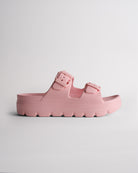 Pink Stelle Kids StelleCloud Buckled Slide with adjustable buckle straps, contoured footbed, and supportive casual design.