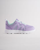 Lavender lightweight kids’ sneakers with breathable mesh uppers, a cushioned insole, and a durable outsole.