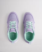 Lavender lightweight kids’ sneakers with breathable mesh uppers, a cushioned insole, and a durable outsole.